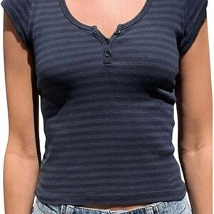 Brandy Melville Navy Striped Tee